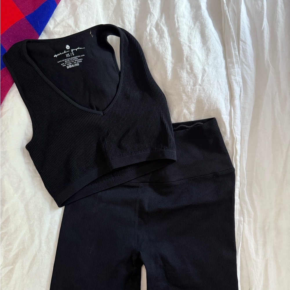 Spiritual gangster Ribbed V-Neck Crop Top and Leggings Set